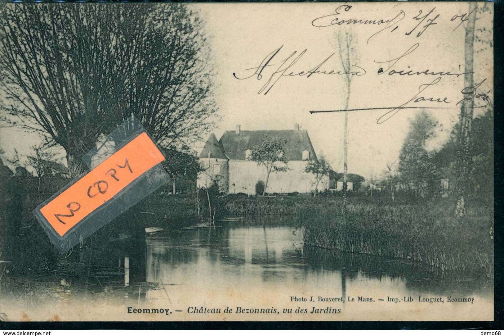 Ecommoy CPA 72 Sarthe Château De Bezonnais Vu Des Jardins Carte Pionnière 1904 Ed Imp Longuet Bouveret - Ecommoy