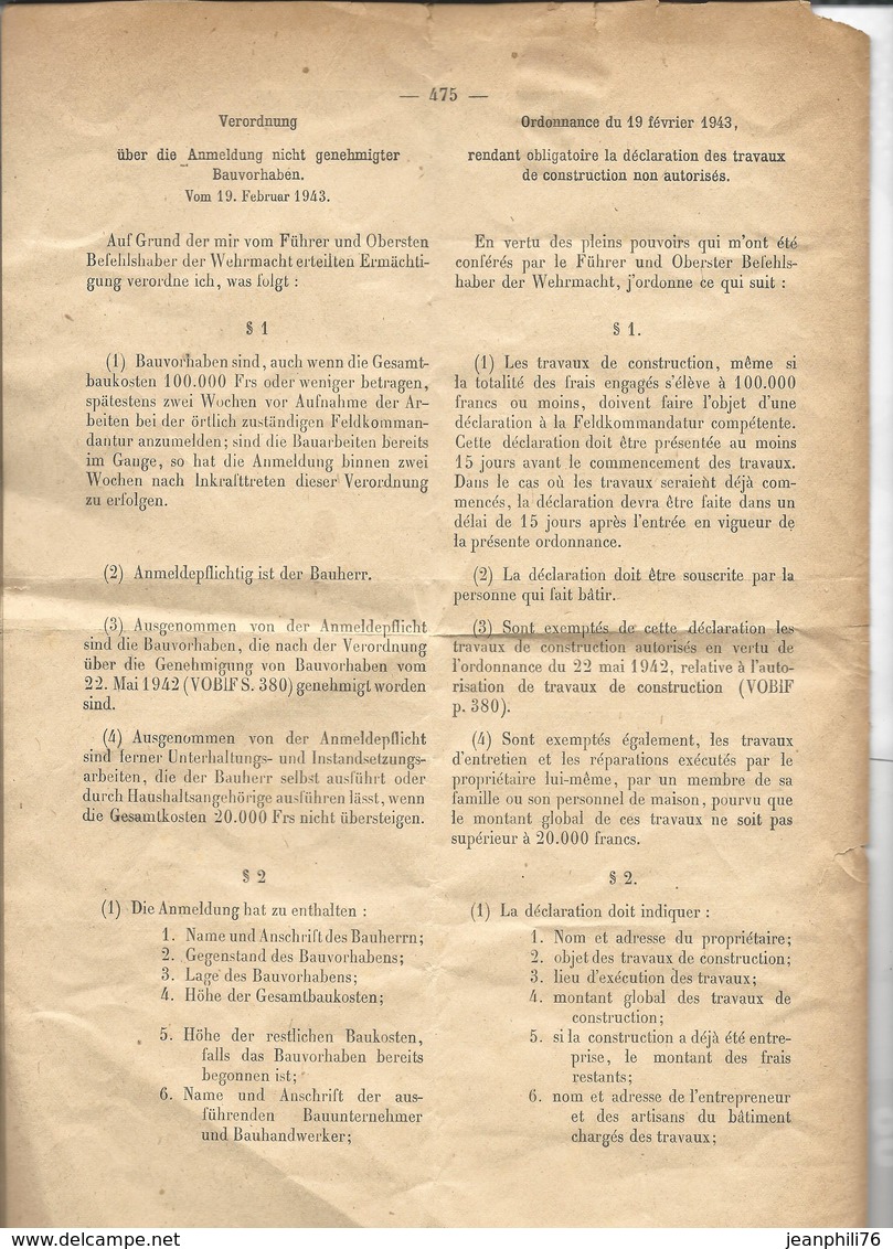 39/45 Verordnungsblatt Des Militärsbefehlshaber In Frankreich / Jo Des Ordonnances Du Commandant Militaire En France - Décrets & Lois