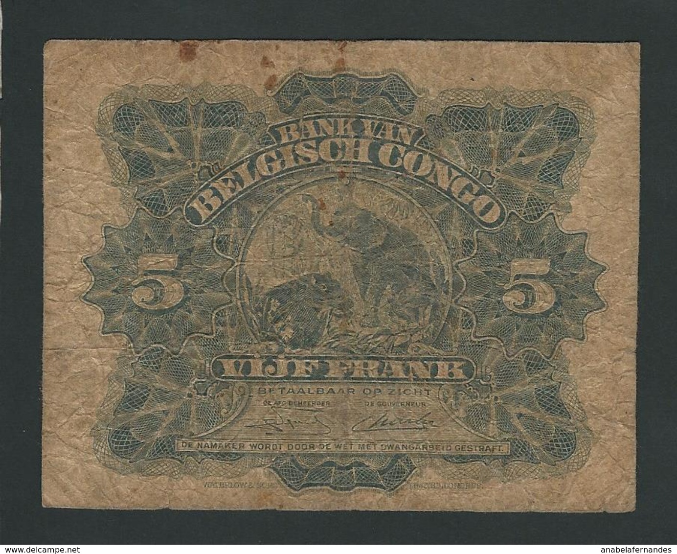 CONGO RARE 5 FRANC 1951  F- - Banque Du Congo Belge