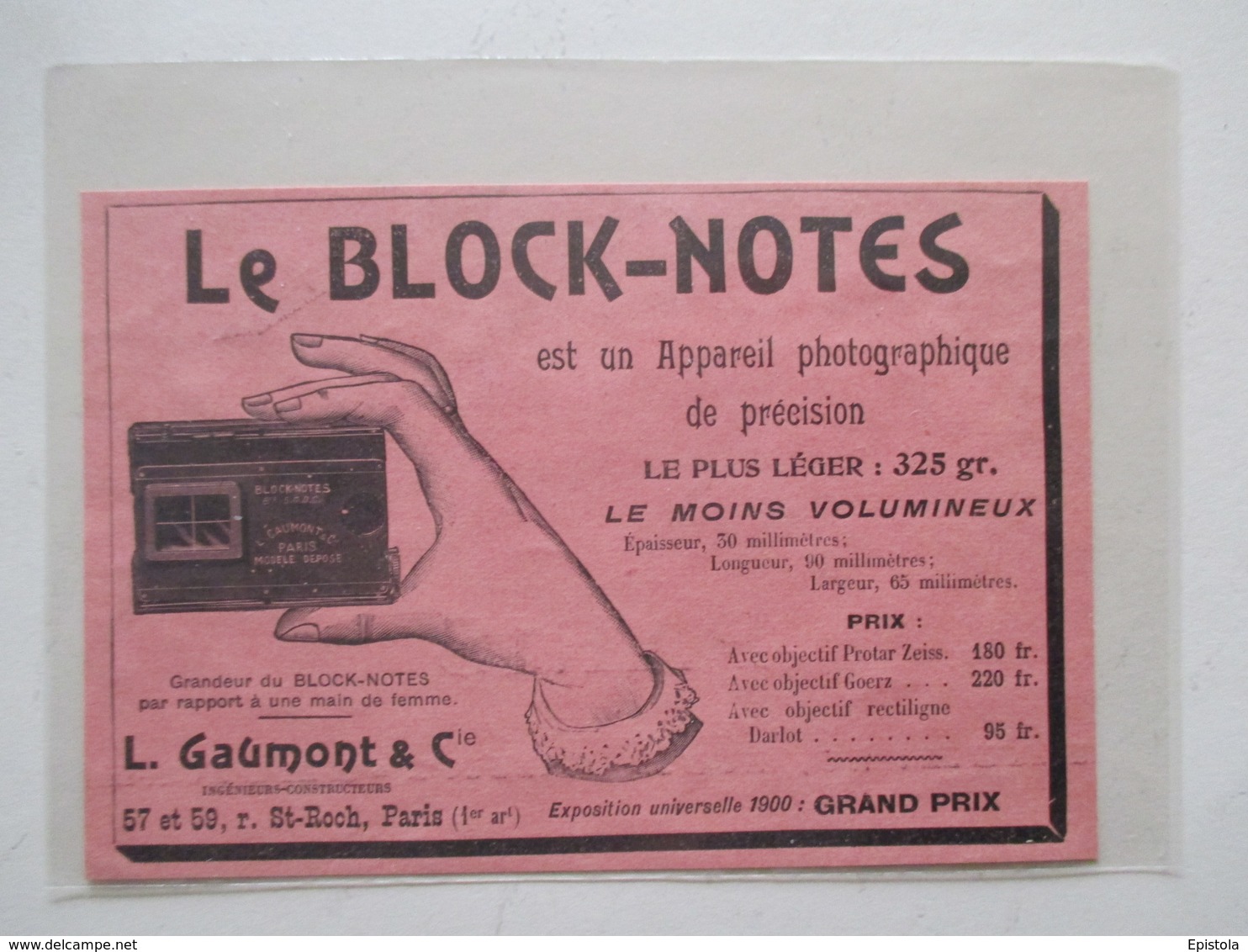 Appareil Photographique De Précision "Le Block-Notes" Ets GAUMONT  & Cie -  Prix  Expo 1900 -  Coupure De Presse De 1903 - Appareils Photo