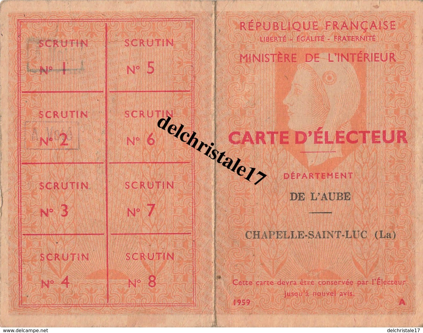 CARTE D'ÉLECTEUR DE L'AUBE  - LA CHAPELLE ST LUC - MME ROILLAT ÉPOUSE AUDEBERT - Autres & Non Classés