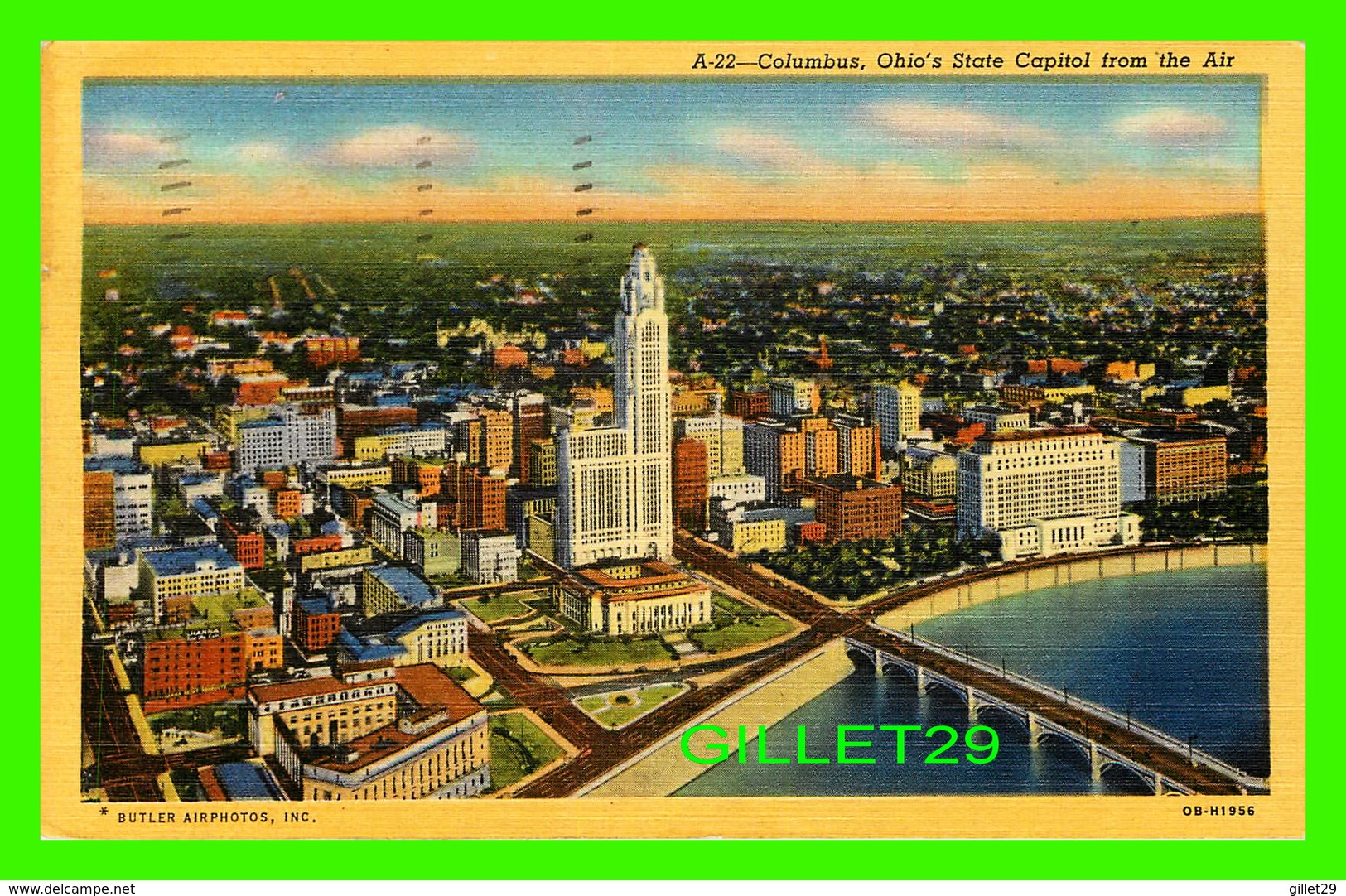 COLUMBUS, OH - STATE CAPITOL FROM THE AIR - BUTLER AIRPHOTOS INC -  TRAVEL IN 1952 - W.E. AYRES - - Columbus