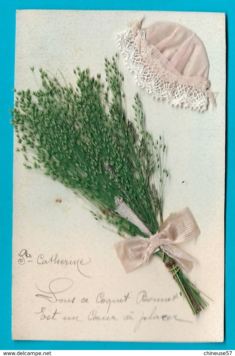 Carte Brodée Bonnet Sainte Catherine Bouquet Herbes Séches - Sainte-Catherine