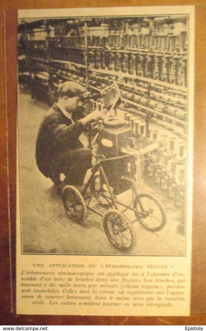 Eclairage Stroboscopique "Stroborama Séguin"  Contrôle De Filature  -  Coupure De Presse De 1928 - Projectores