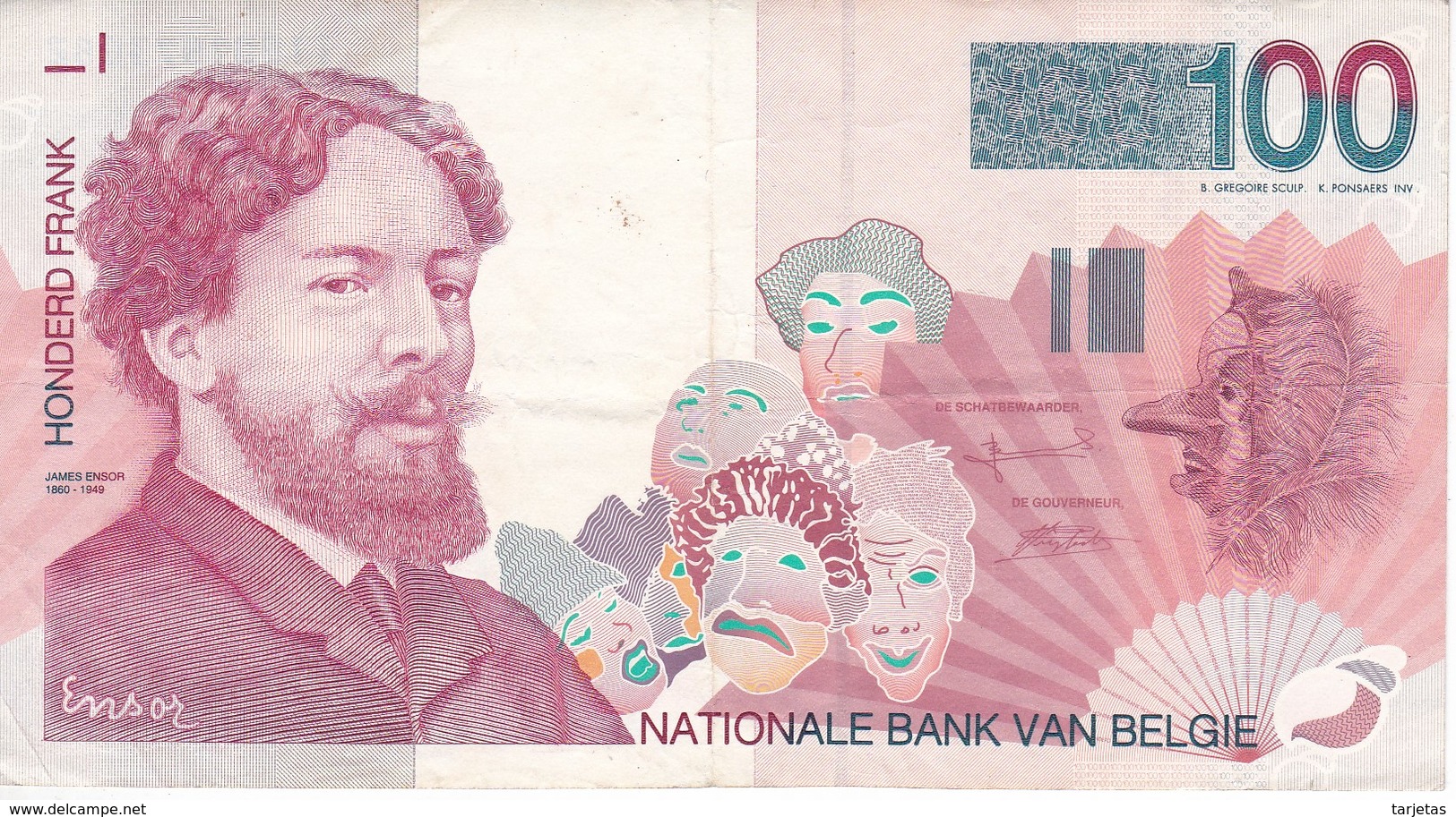 BILLETE DE BELGICA DE 100 FRANCOS DEL AÑO 1995  DE ENSOR  (BANK NOTE) - 100 Francos