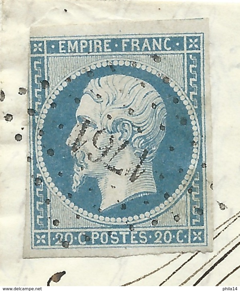 N° 14 BLEU NAPOLEON SUR DEVANT DE LETTRE / LORIENT POUR RENNES / 14 JUIL 1854 - 1849-1876: Période Classique