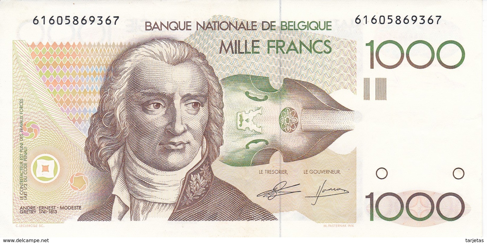 BILLETE DE BELGICA DE 1000 FRANCOS DEL AÑO 1995 EN CALIDAD EBC (XF)  (BANK NOTE) - 1000 Francos