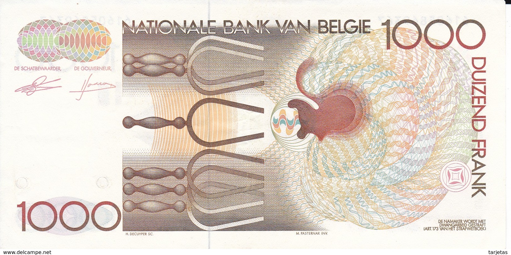 BILLETE DE BELGICA DE 1000 FRANCOS DEL AÑO 1995 EN CALIDAD EBC (XF)  (BANK NOTE) - 1000 Francos