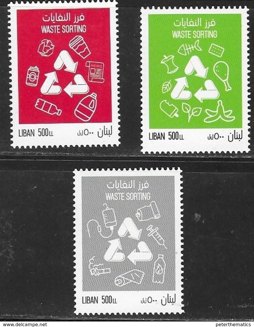 LEBANON, 2019, MNH , WASTE SORTING, RECYCLING, FOOD, FISH, 3v - Environment & Climate Protection