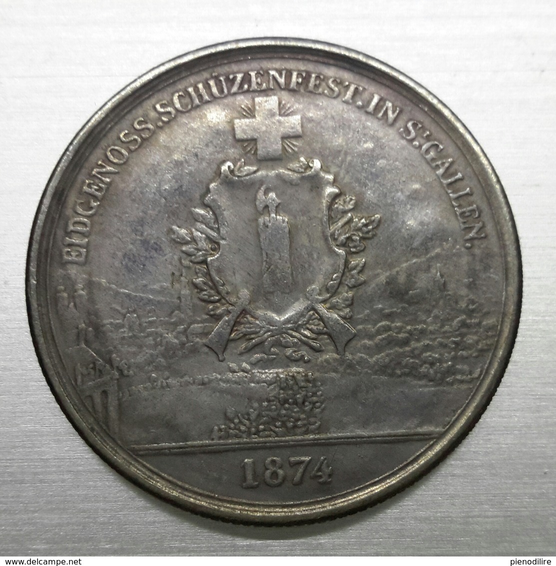 Riproduzione Di Moneta, Commemorativa Eidgenoss Schuzenfest ST GALLEN 1874 (pos.A10.68) NO ARGENTO, FAKE, FALSE - Swaziland