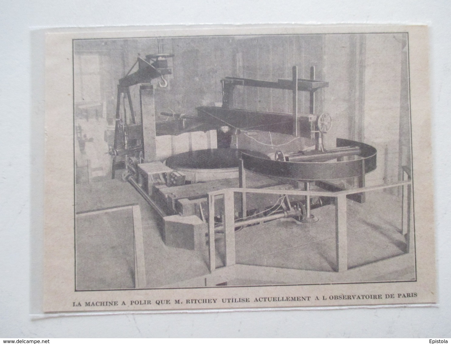 Machine Outil -   Machine à Polir Pour Miroir De Télescope -  Coupure De Presse De 1926 - Autres Appareils