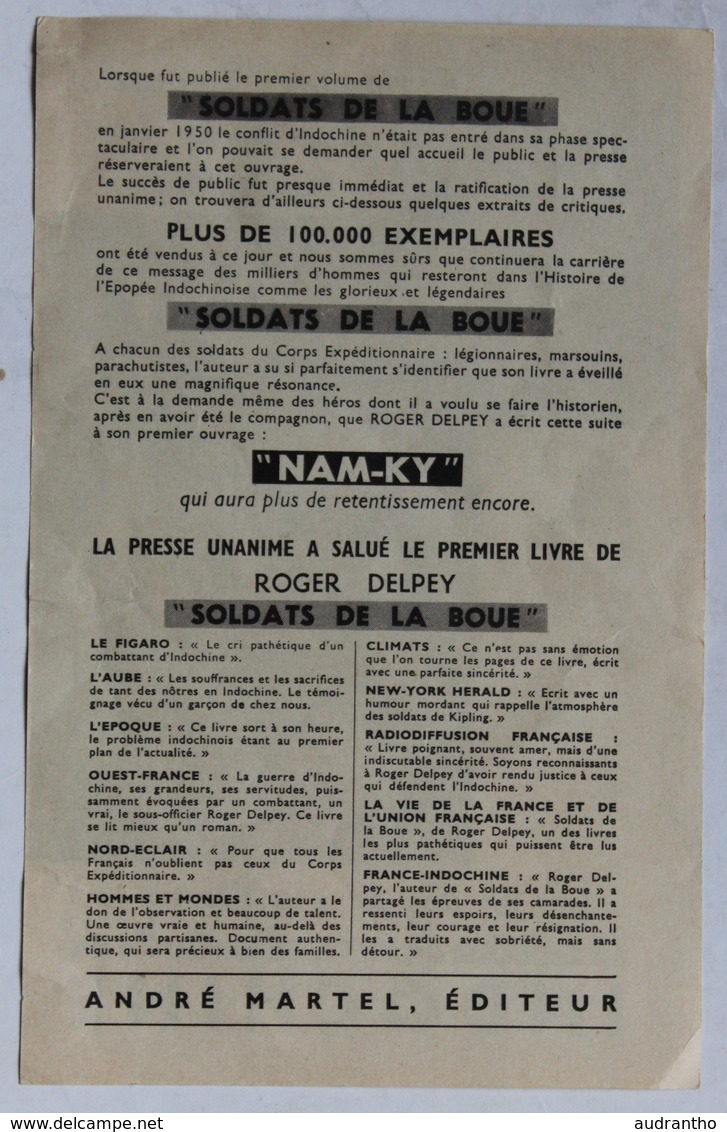 Document Publicitaire Livre Soldats De La Boue Nam Ky Guerre D'Indochine Roger Delpey - Dokumente