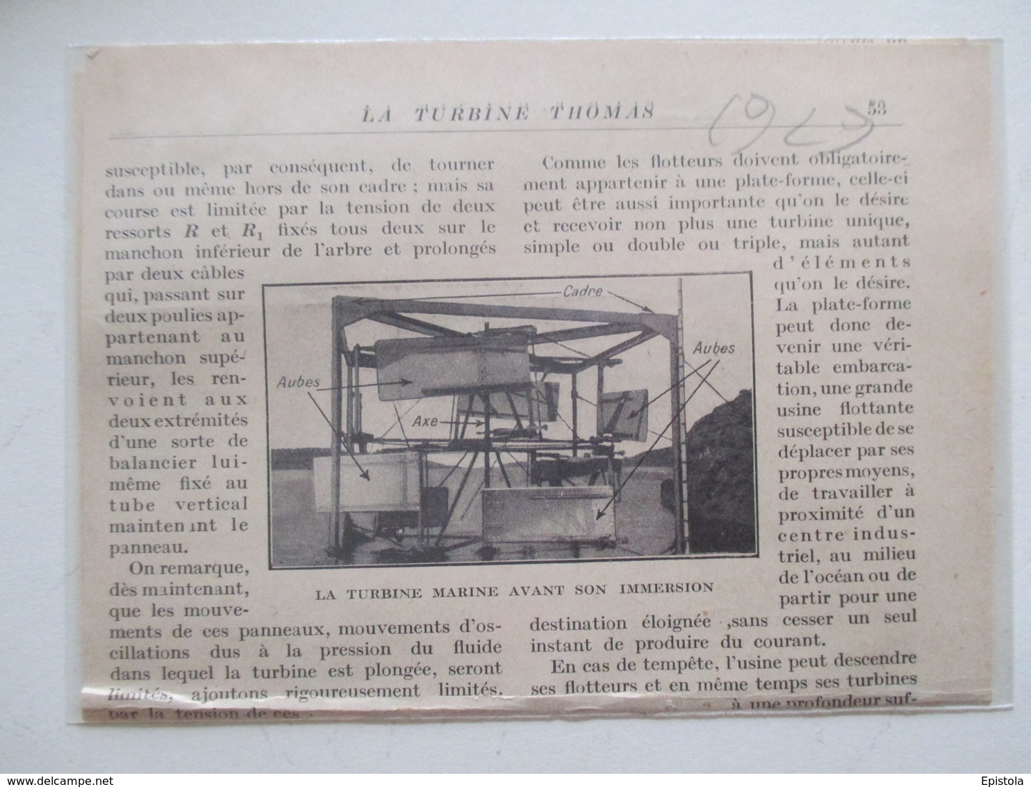 SAINT SERVAN (C Du N.) La Turbine Thomas     - Coupure De Presse De 1929 - Autres Appareils