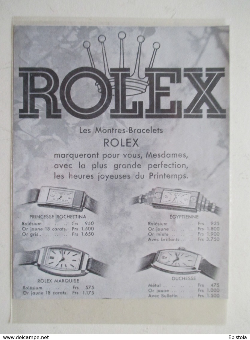 Montres De Luxe R O L E X  - Coupure De Presse De 1935 - Autres & Non Classés