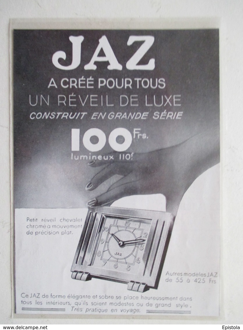 Reveil JAZ   - Coupure De Presse De 1933 - Despertadores