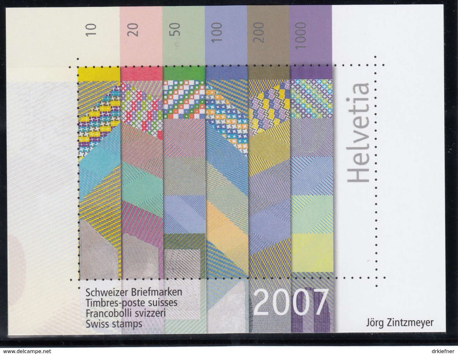 SCHWEIZ  Vignette 2007: Schweizer Banknoten, Aus: Schweiz Jahrbuch 2007 - Erinnophilie