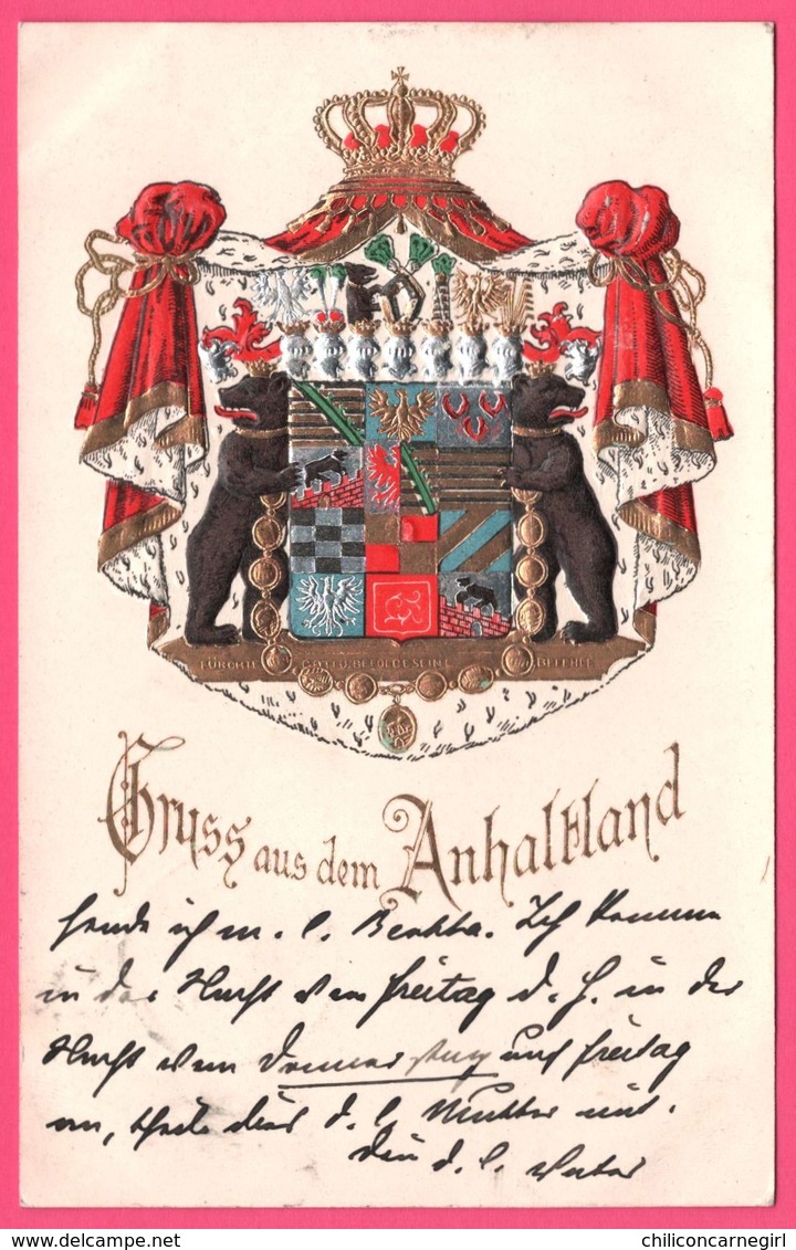 Cp Gaufrée - Litho - Gruss Aus Dem Anhalt Land - Ours - Blason Doré - PAUL SEYTERT - Edit. ALFRED THUSIUS - 1902 - Koethen (Anhalt)