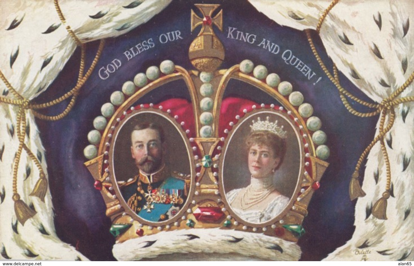 UK Royalty, George V And Queen Mary, Portraits In Crown, C1910s Vintage Tuck #9874 Postcard - Case Reali
