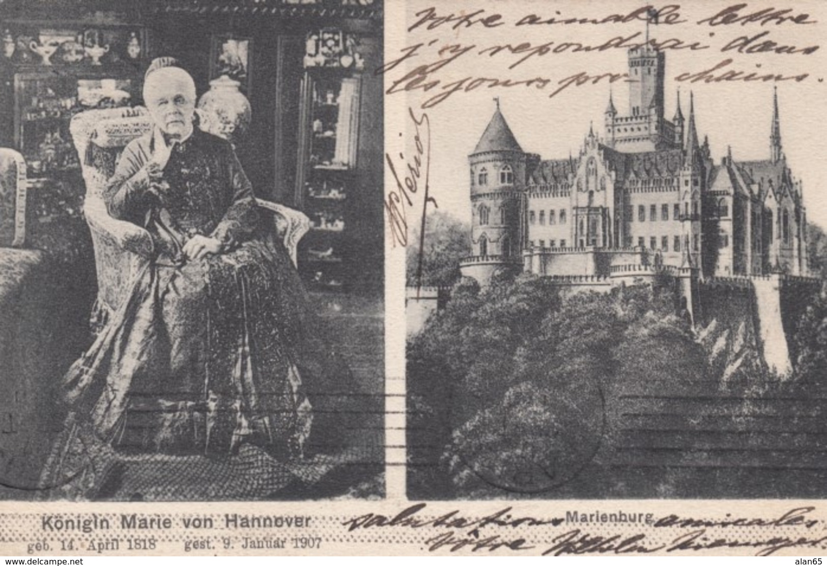 Queen Marie Of Hannover Memoriam And Marienburg Castle, 1900s Vintage Postcard - Case Reali