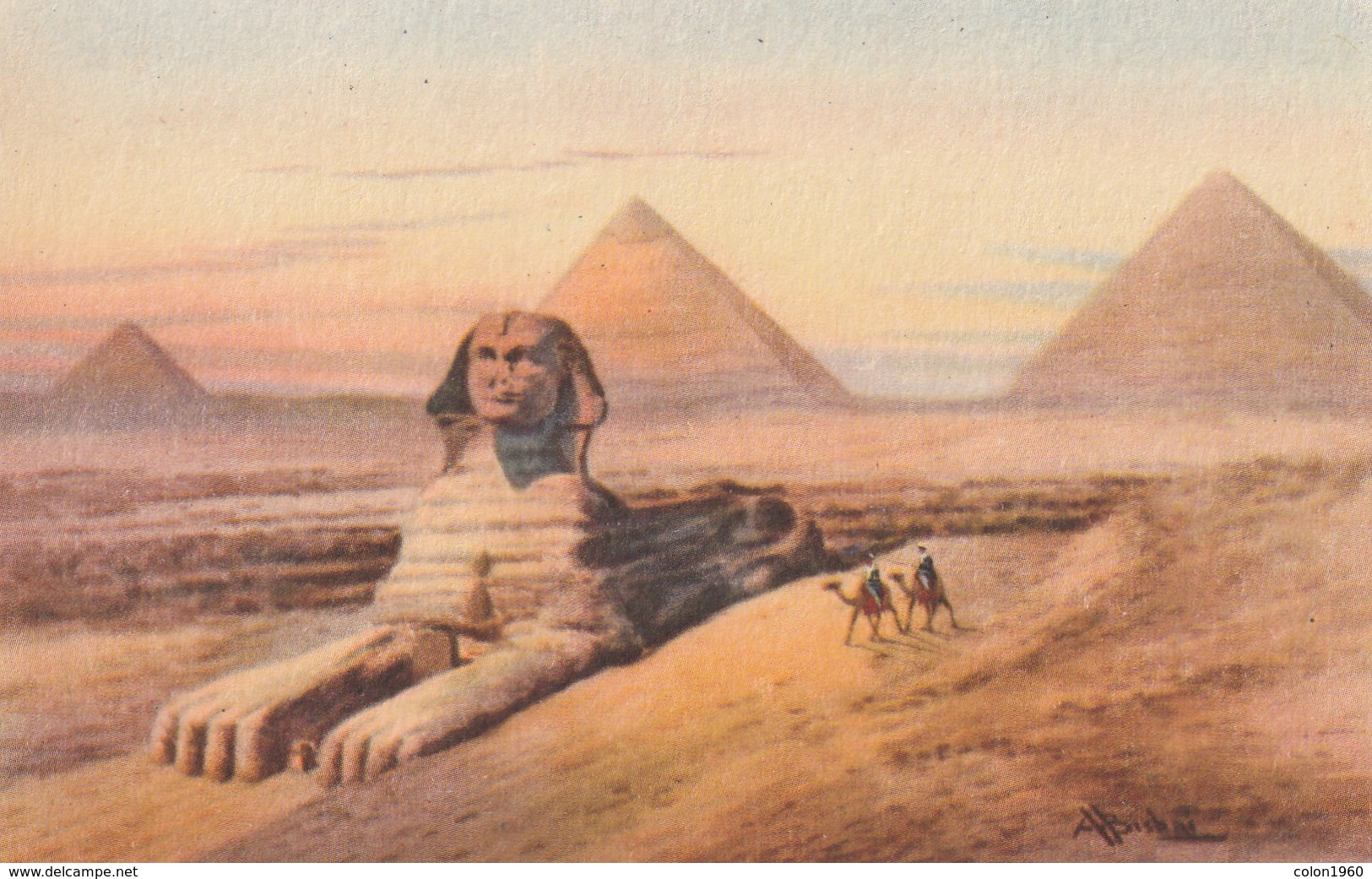 POSTAL ANTIGUA DE EGIPTO. THE SPHINX & THE THREE PYRAMIDS OF GIZA. Nº 112. (1027). - Historia