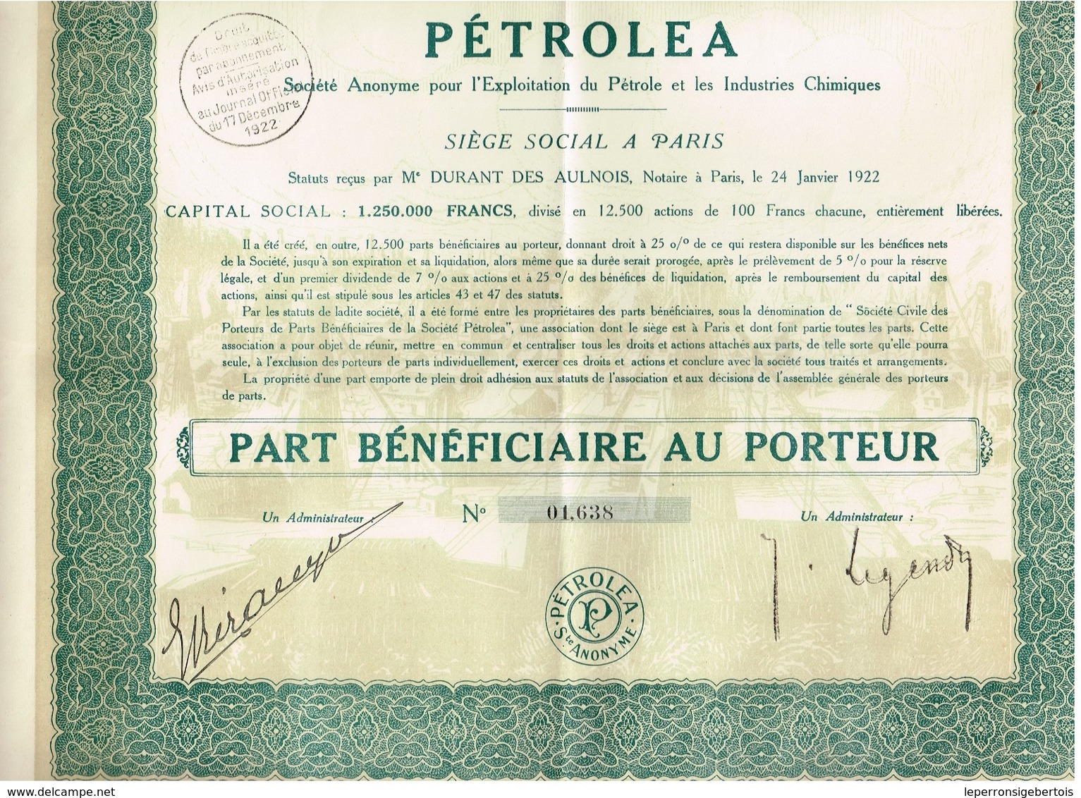 Ancien Titre - Pétrolea - Société Anonyme Pour L'exploitation Du Pétrole Et Des Industries Chimiques - Titre De 1922 - Aardolie