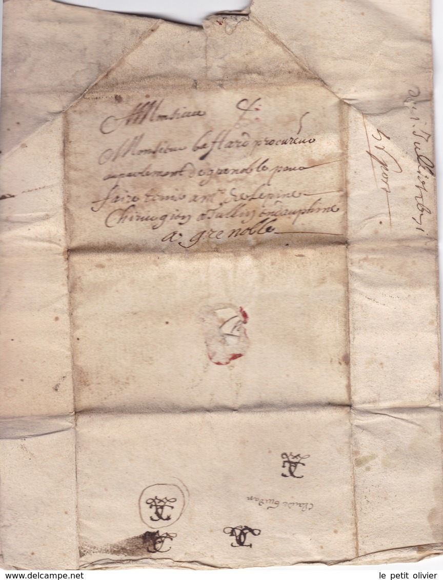 FRANCE LETTRE DE 1691 DE PARIS POUR MONSIEUR GAFFARD  A GRENOBLE - ....-1700: Précurseurs