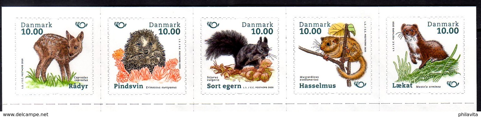 2020 Denmark - Norden Joint Issue Mamals Of The Norden Countries - Strip Of 5 V S.adh. MNH** Dear, Handgehog, Squirrel - Gemeinschaftsausgaben