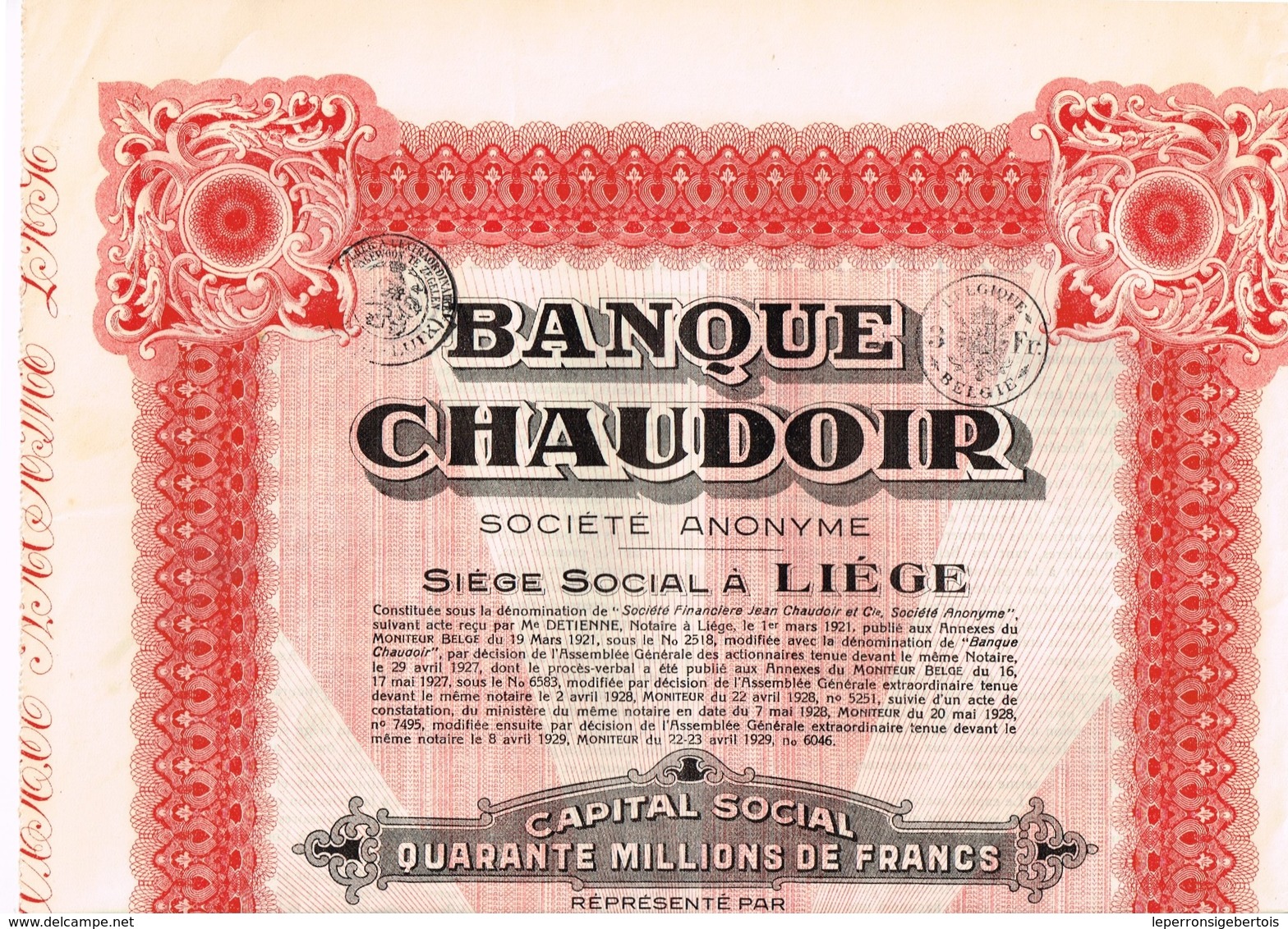 Titre Ancien - Banque Chaudoir - Société Anonyme -Titre De 1929 - Banca & Assicurazione