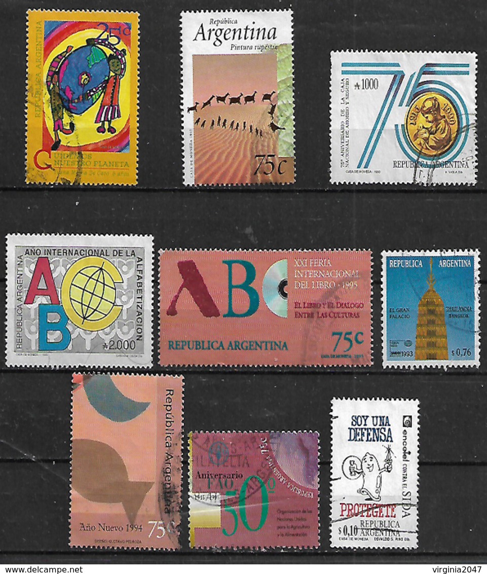 1990-5 Argentina Arte Pinturas Infantil Y Rupestre-feria Del Libro-caja De Ahorro-palacio Thailandia 9v. - Used Stamps