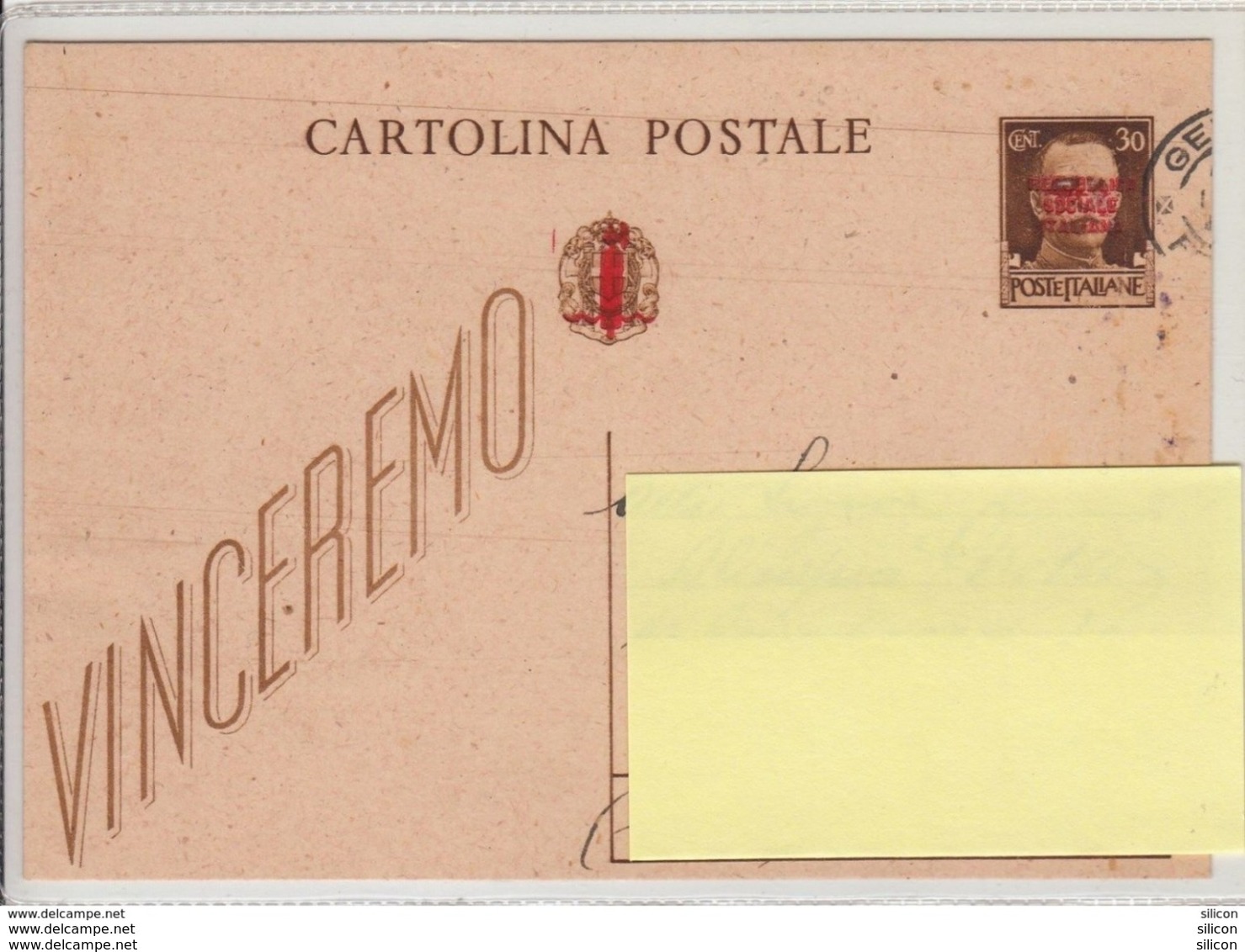 1944 Intero Postale C. 30 Imperiale - Soprastampa Rossa R.S.I. - Marcofilie