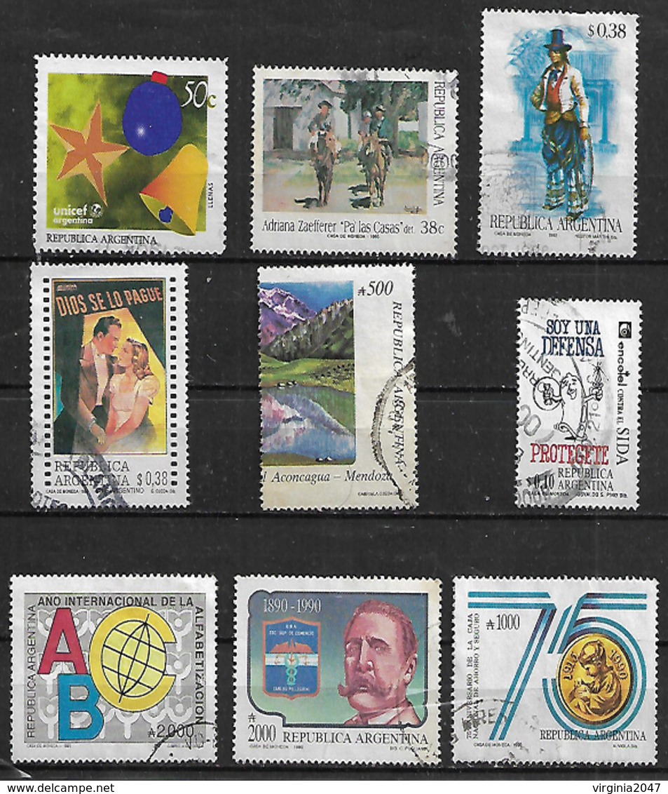 1990-5 Argentina Unicef-pintura-aconcagua-caja De Ahorro-alfabetizacion 9v. - Usados