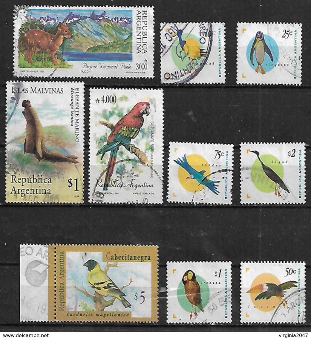 1990-5 Argentina Fauna Loro-elefante Marino-pudu-pajaros 10v. - Usados