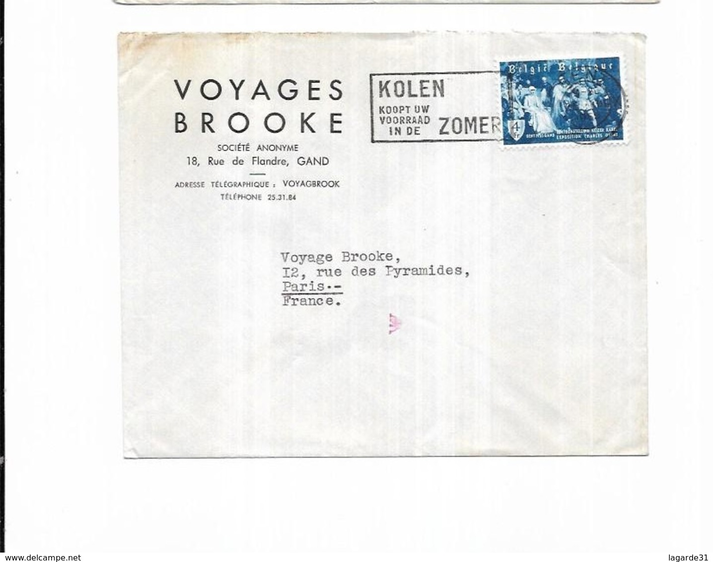 1955 Belgique Voyages Brooke Gand KOLEN KOOPT UW VOORRAAD IN DE ZOMER - Targhette