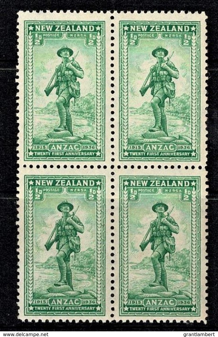 New Zealand 1936 ANZAC Anniversary 1/2d Block Of 4 MNH - Ungebraucht