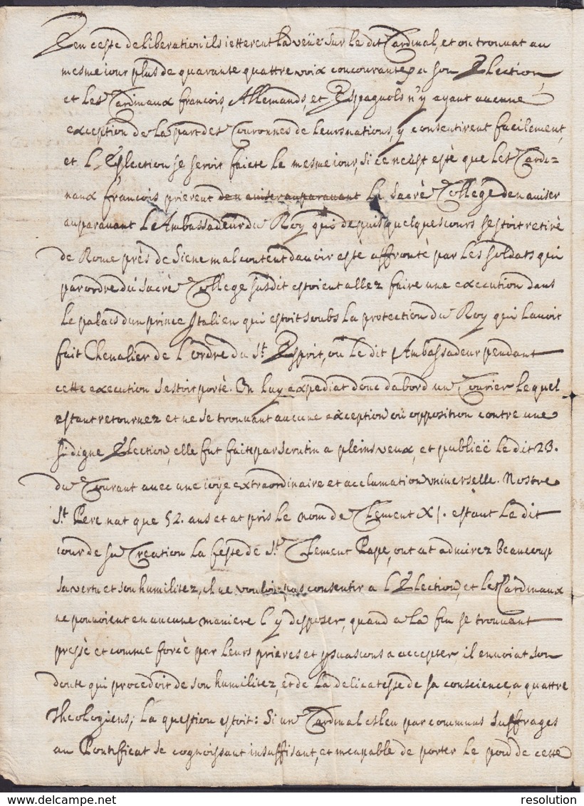 L. Datée 27 Novembre 1700 De ROME - Voir Texte Sur L'Eglise, Le Pape Et Les Guerres En Italie, Espagne Et Europe - Documents Historiques