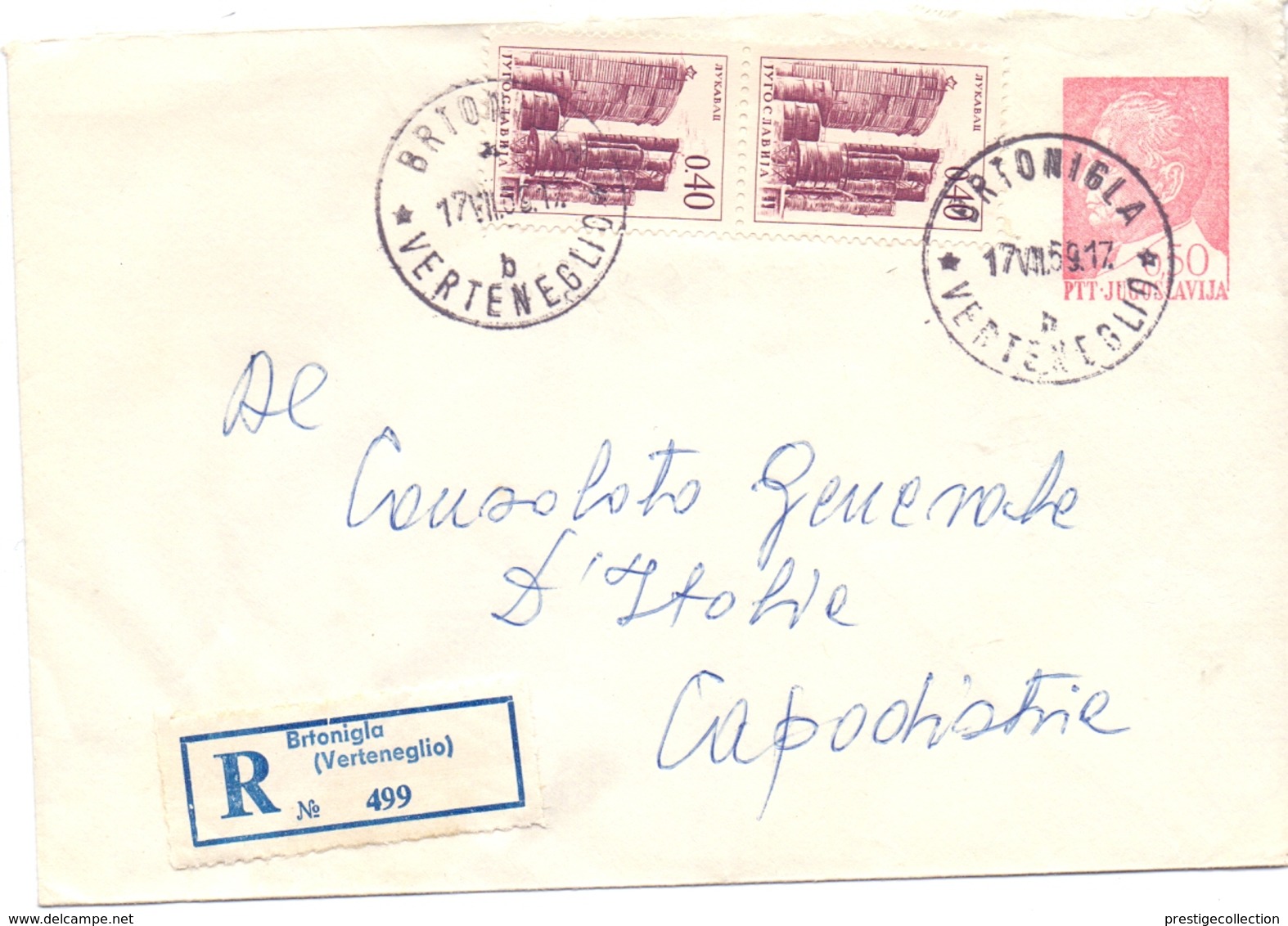 BRTONIGLA JUGOSLAVIA REGISTRED MAIL  COVER 1959 SPECIAL POSTMARKE  (FEB20552) - Storia Postale
