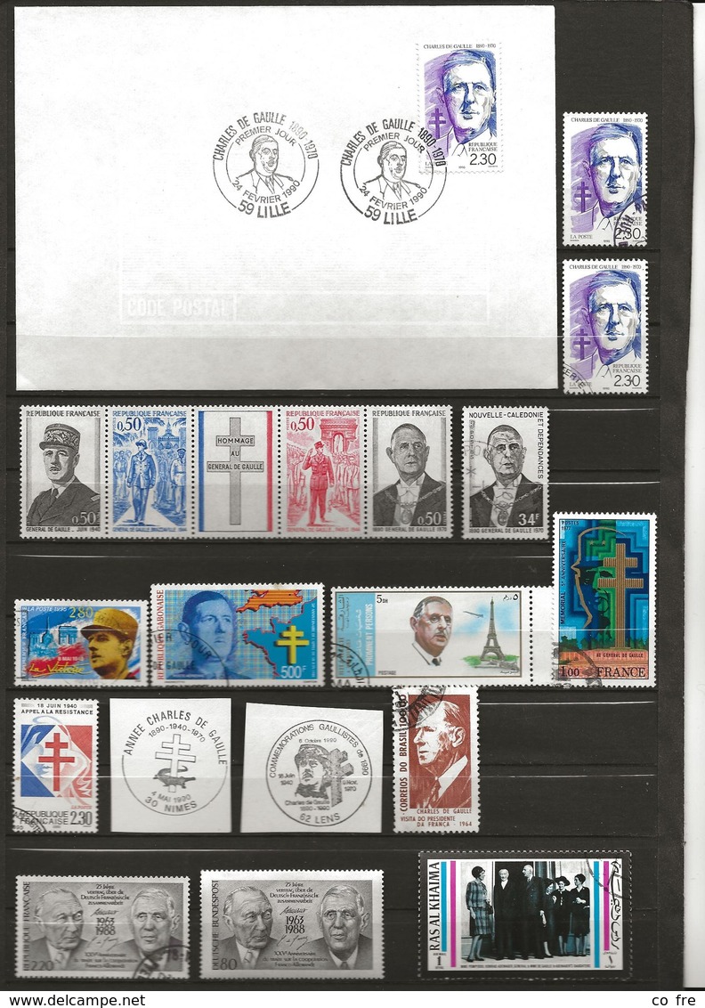 Petit Lot De Timbres Sur De Gaulle 6 Scans (lire La Description) - De Gaulle (Generale)