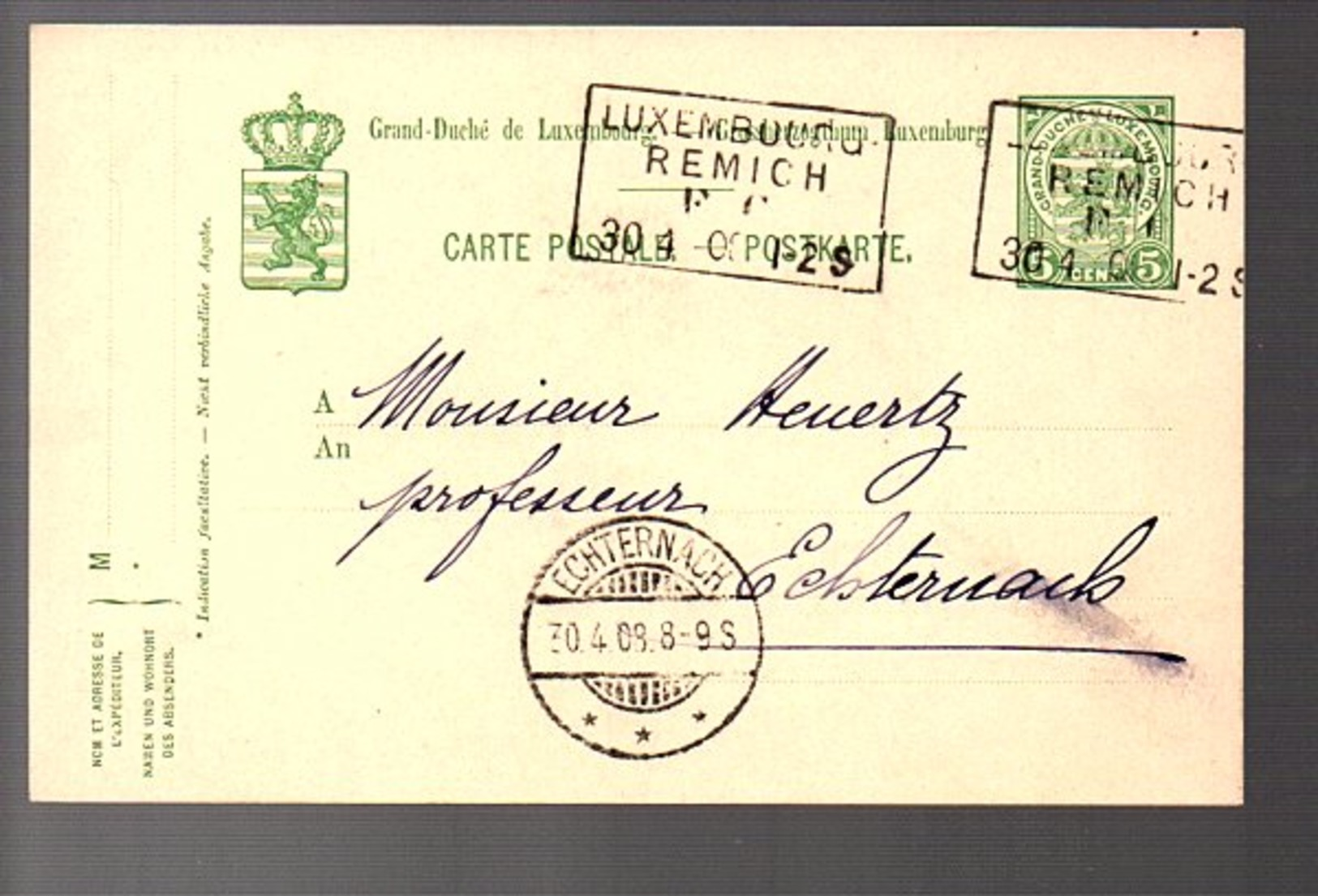 Train Cancel Lex-REMICH 1908 > Professeur Félix Huertz (920) - Postwaardestukken