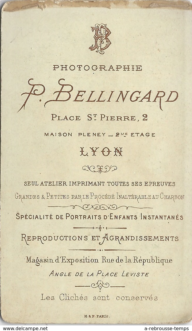 CDV Portrait De Femme De Profil- Photo Bellingard à Lyon - Old (before 1900)