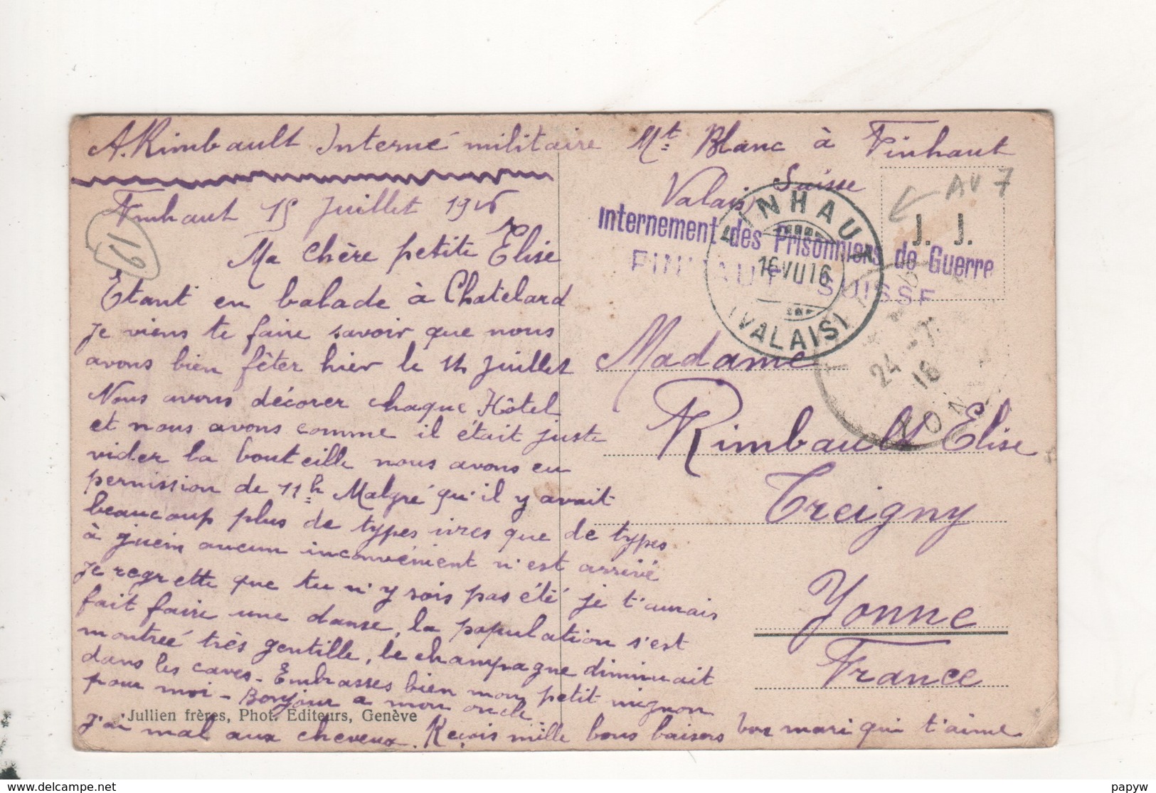 Cachet Internement Des Prisonniers De Guerre Finhaut Suisse - Bolli Militari A Partire Dal 1900 (fuori Dal Periodo Di Guerra)