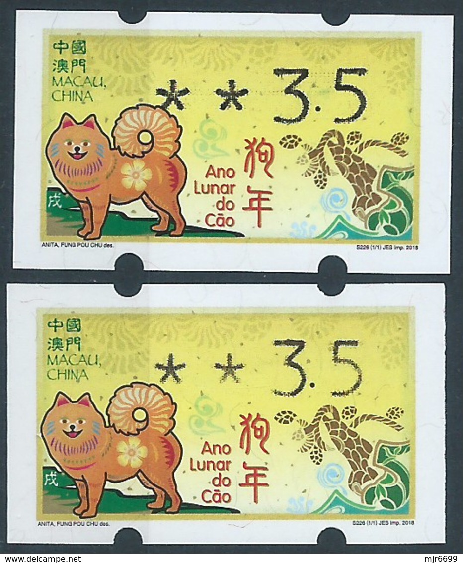 MACAU, 2018 ATM LABELS CHINESE ZODIAC YEAR OF THE DOG 3.50PAT WITH LONG & SHORT STROKE OF THE 5 - VARIETY - Automaten