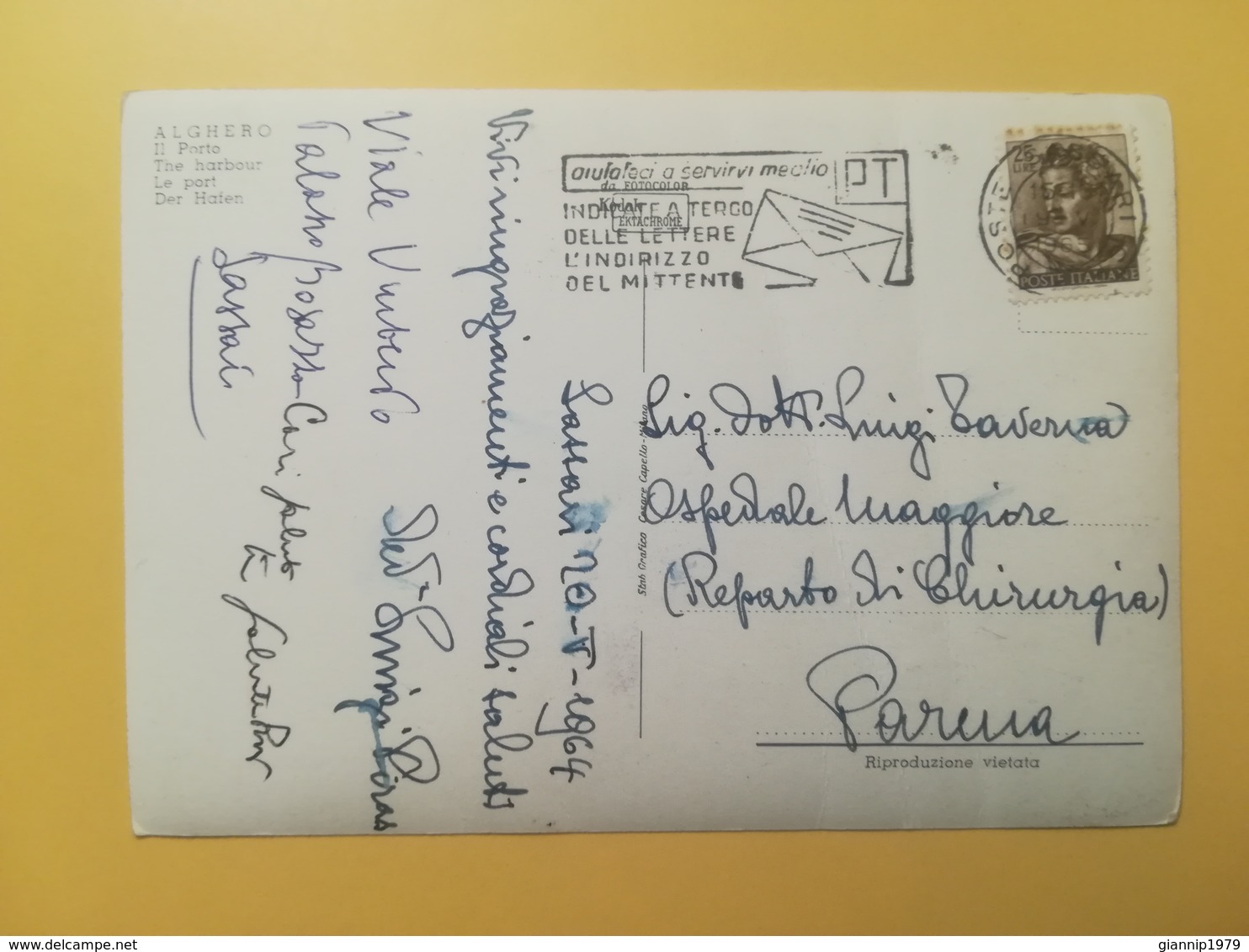 CARTOLINA POSTCARDS ITALIA ITALY 1965 ALGHERO PORTO BOLLO MICHELANGIOLESCA OBLITERE' SASSARI - Altri & Non Classificati