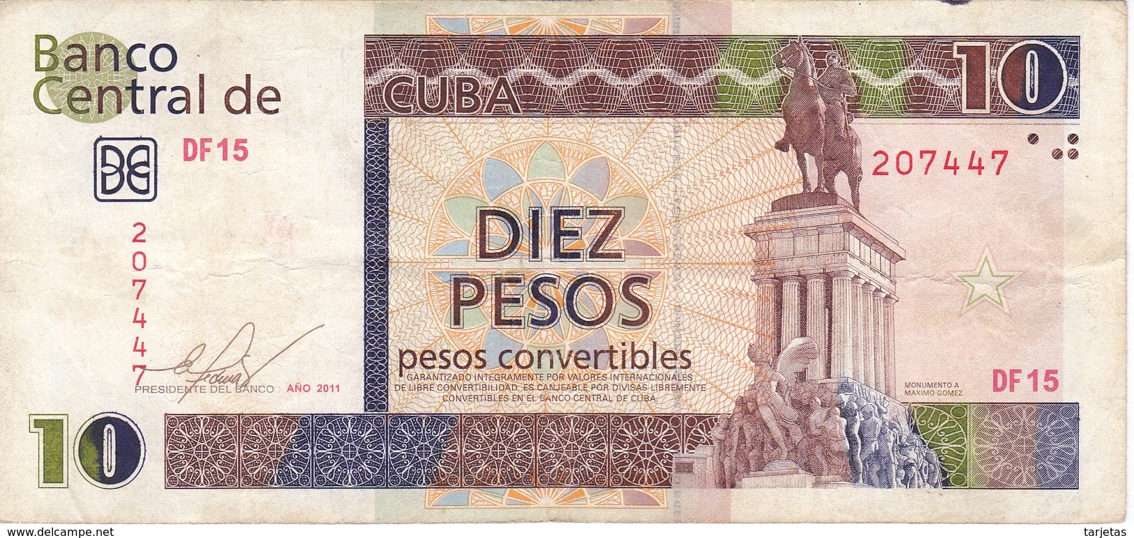 BILLETE DE CUBA DE 10 PESOS CONVERTIBLES DEL AÑO 2011  (BANKNOTE) - Cuba