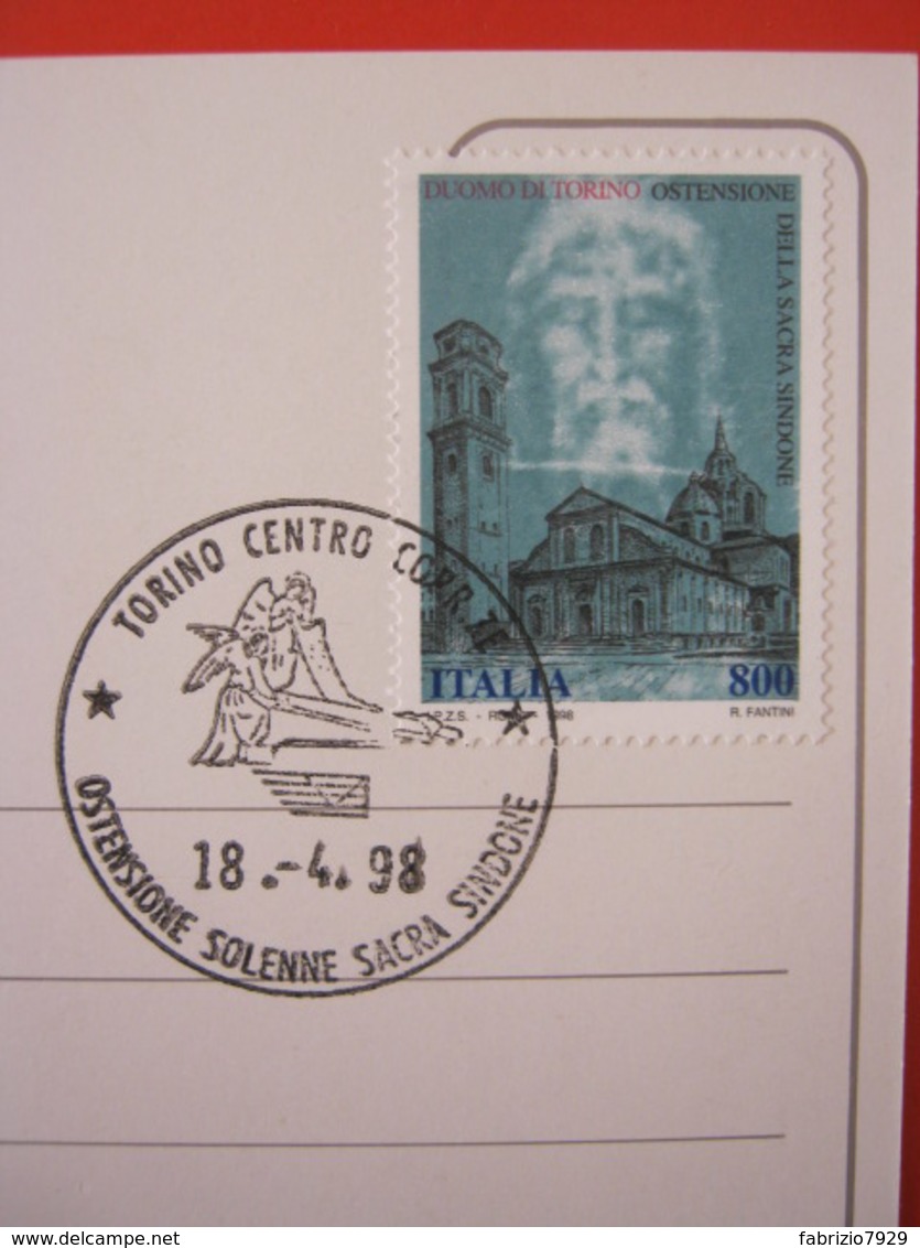 A.13 ITALIA ANNULLO 1998 TORINO OSTENSIONE SACRA SINDONE VOLTO CRISTO 500 ANNI DUOMO CHIESA TIPO 2 FDC - Cristianesimo