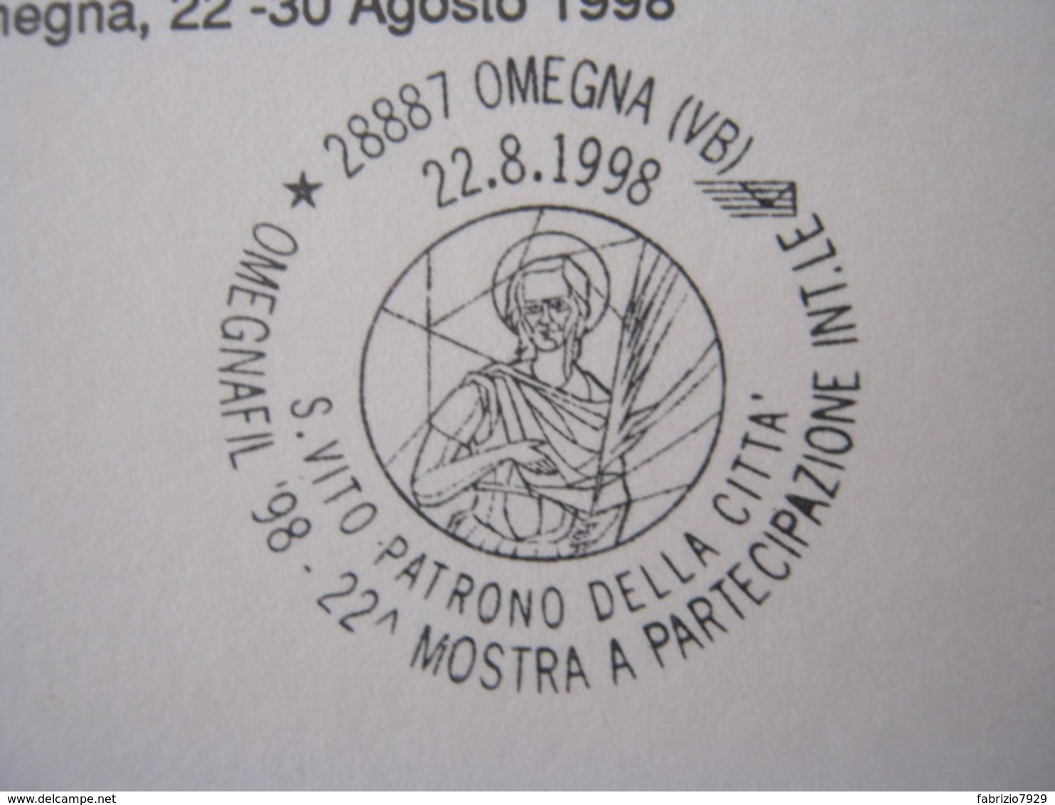 A.13 ITALIA ANNULLO 1998 OMEGNA VERBANIA RELIGIONE SAN S. VITO PATRONO DELLA CITTA' OMEGNAFIL '98 CARD S. MARTA S. CARLO - Theologen