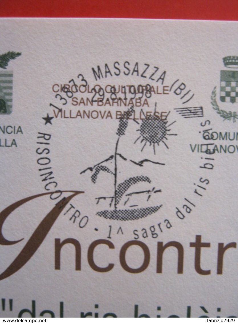 A.13 ITALIA ANNULLO 1998 MASSAZZA BIELLA 1° INCONTRO SAGRA RISO BIELLESE CIBO AGRICOLTURA MAXIMUM PROGRAMMA UFFICIALE - Agricoltura