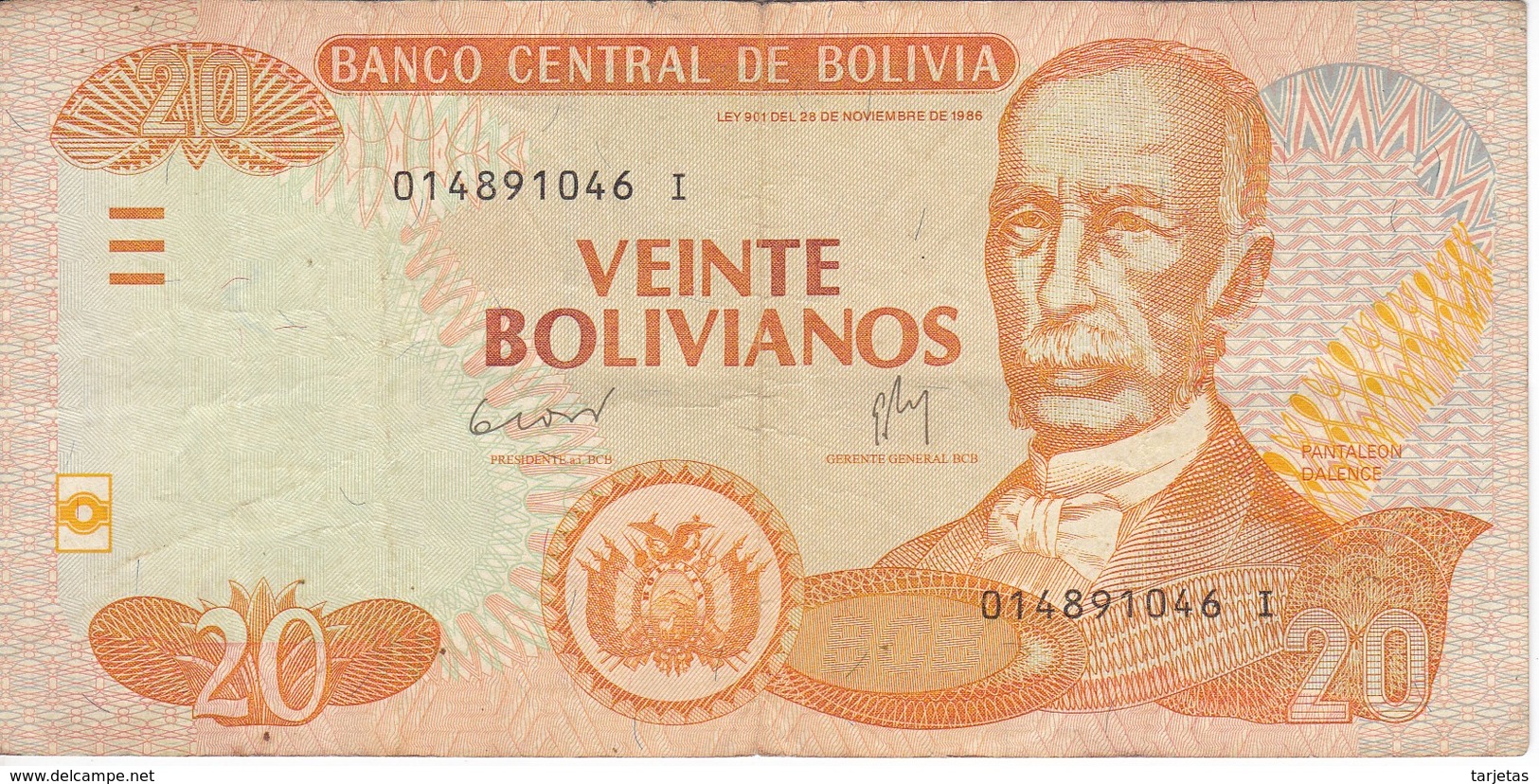 BILLETE DE BOLIVIA DE 20 BOLIVIANOS DEL AÑO 1986  (BANKNOTE) - Bolivia