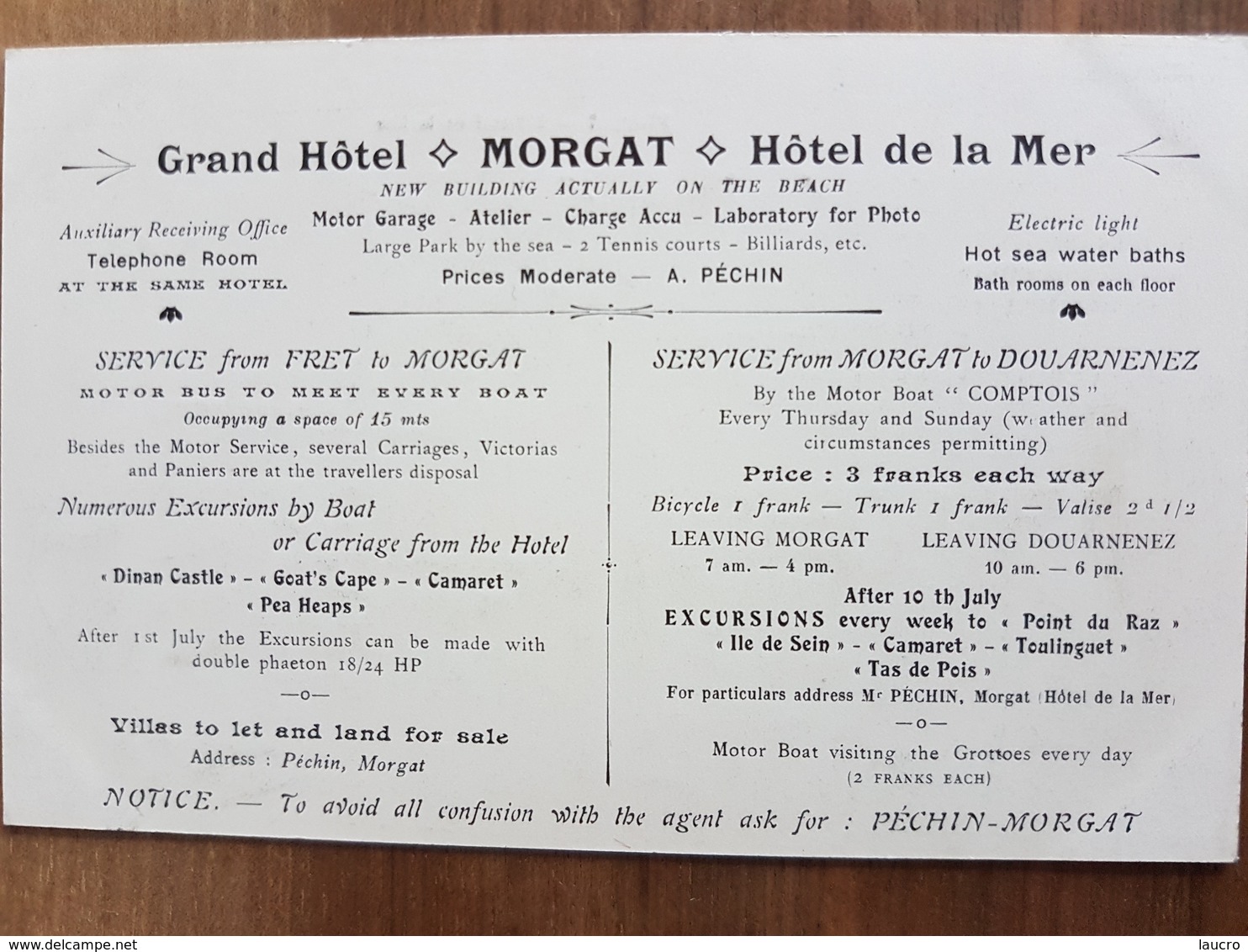 Morgat.L'hôtel De La Mer.carte Publicitaire - Morgat