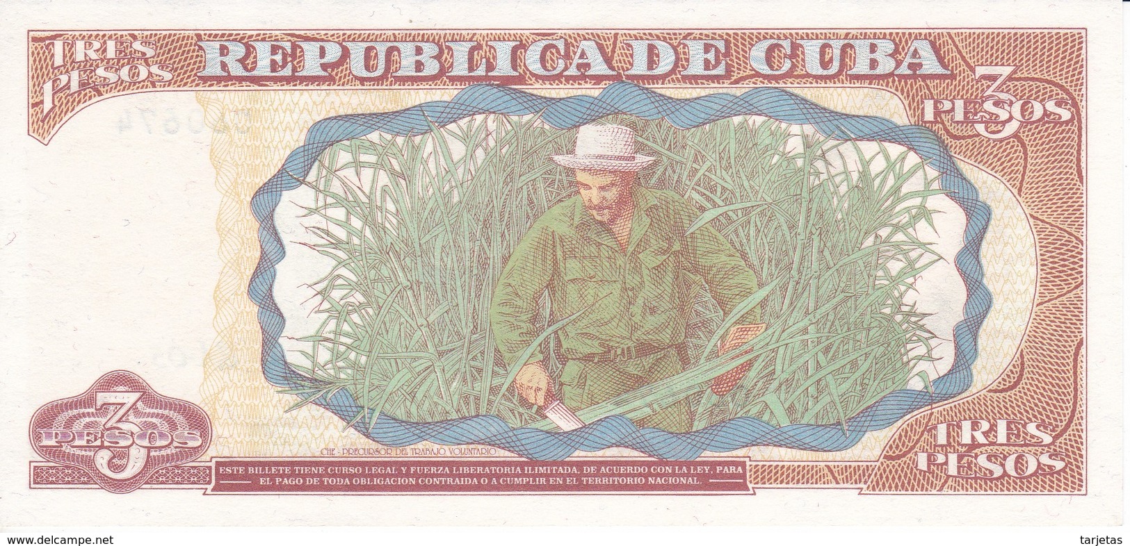 BILLETE DE CUBA DE 3 PESOS DEL AÑO 1995 DEL CHE GUEVARA SIN CIRCULAR-UNCIRCULATED (BANKNOTE) - Cuba