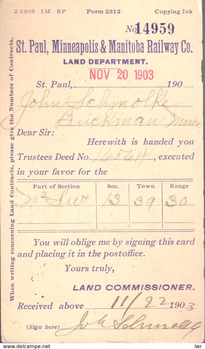 USA - Stationery Card - Land Department - Buckman Minn. - Named After Clarence B. Buckman - Goatherd - Unclassified